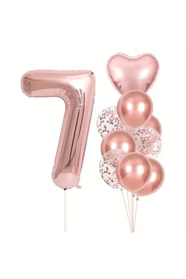 7 Year Old Foil Balloon Set with Rose Gold Heart
