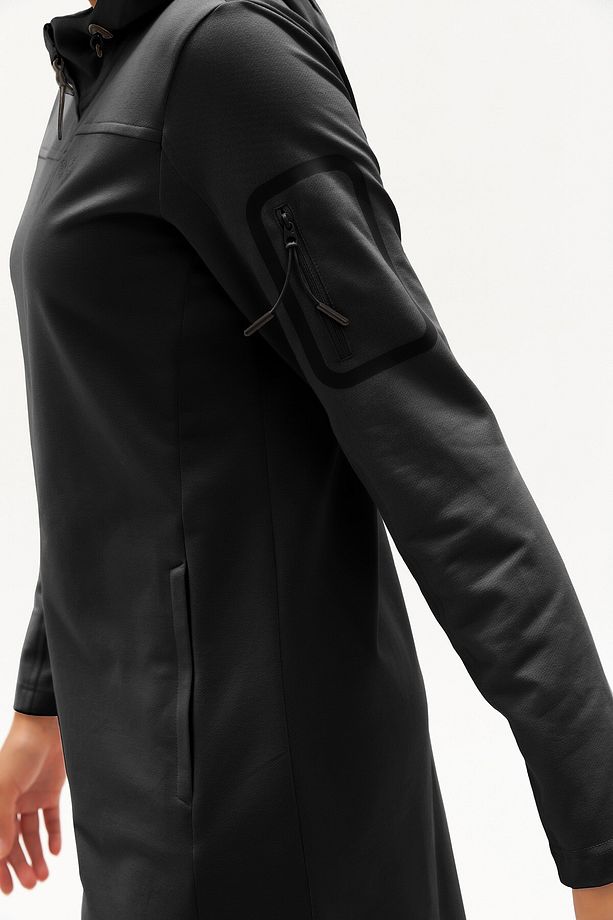 Kadın Siyah Softshell Kışlık Içi Polarlı Kapüşonlu Uzun Eşofman Üstü 0457 - 5