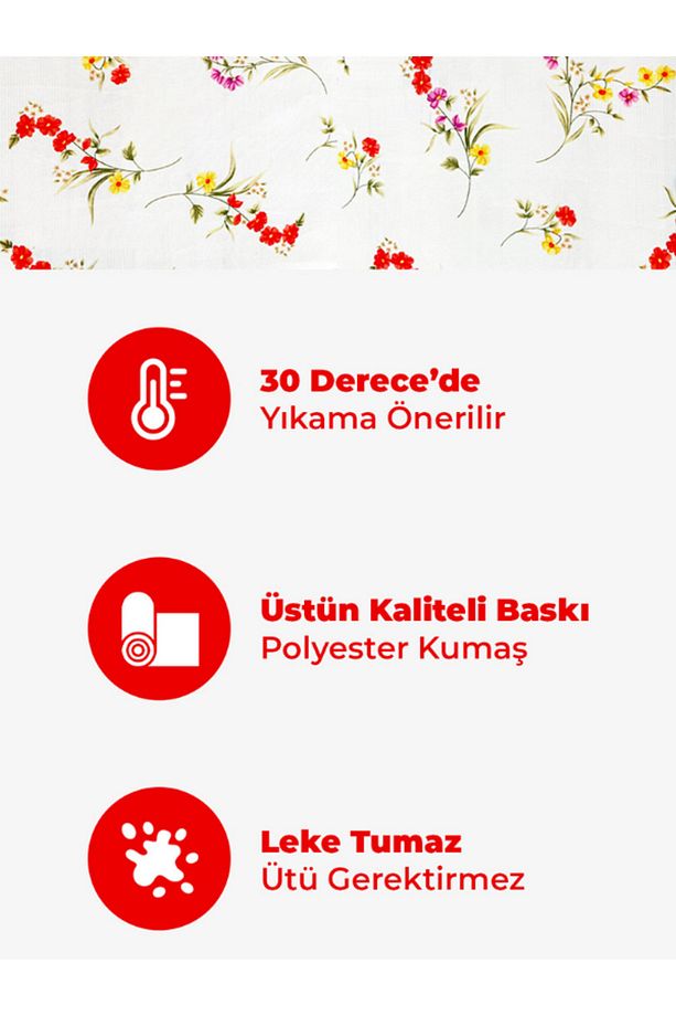 Baskılı Yıkanabilir Mutfak Bahçe Piknik Masa Örtüsü Kırmızı Çiçekli (140x140, 140x200) - 2
