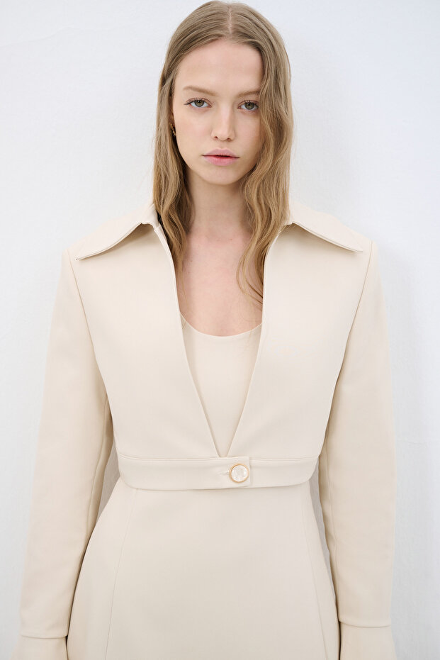 Düğmeli Crop Ceket - 3