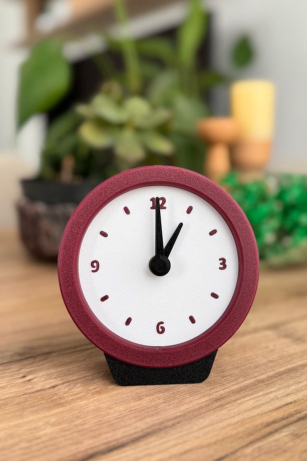 Masa Saati Analog Retro Yuvarlak Bordo - Vişne Çürüğü - 2