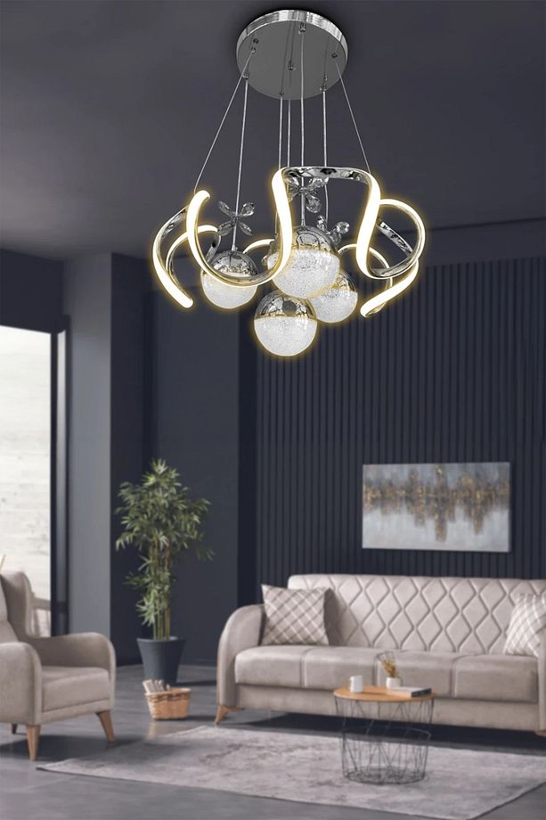 Modern Sarkıt Arya XL 4 Toplu Led Avize - 3 Renk Kumandasız Krom - 2