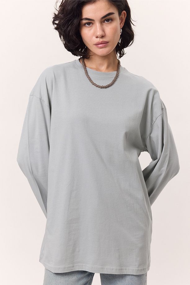 GENİŞ KOL OVERSIZE TSHIRT AÇIK MAVİ - 1