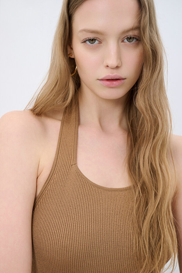 Halter Yaka Triko Elbise - 4