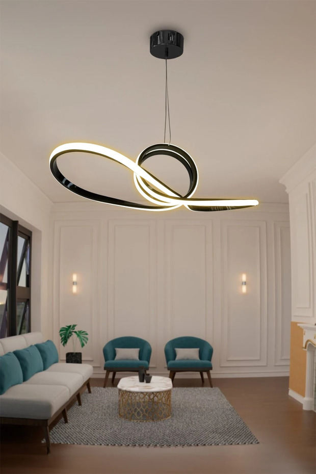 Papyon Ledli Avize - Led Avize - 3 Renk Kumandasız Siyah - 3