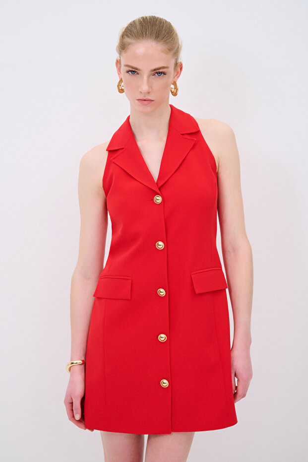 Kolsuz Önü Düğmeli Elbise - 1