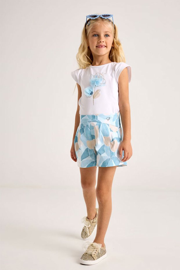 Floral High Waisted Relaxed Cut Summer Casual and Special Occasion Eid Girls Shorts