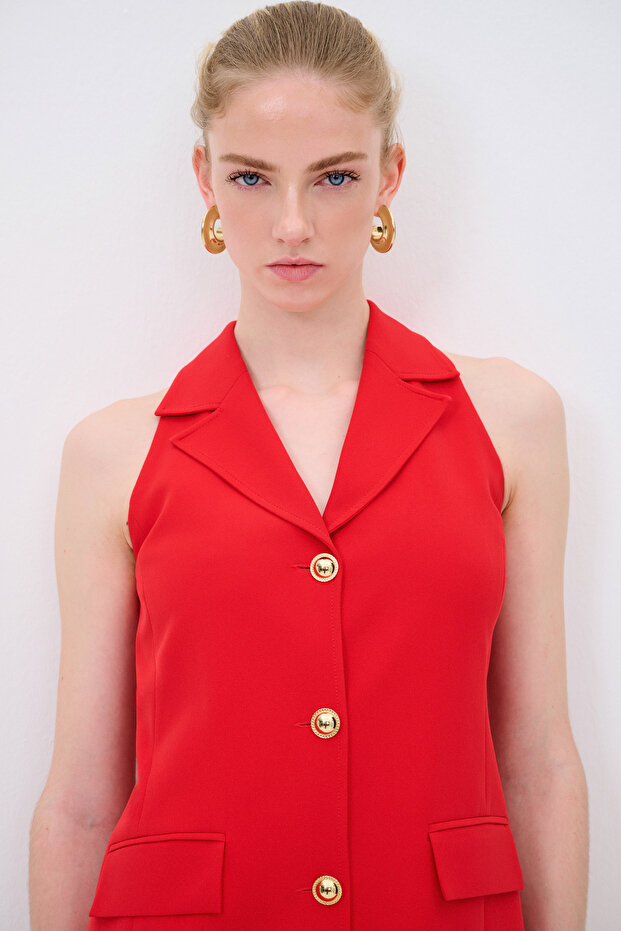 Kolsuz Önü Düğmeli Elbise - 3