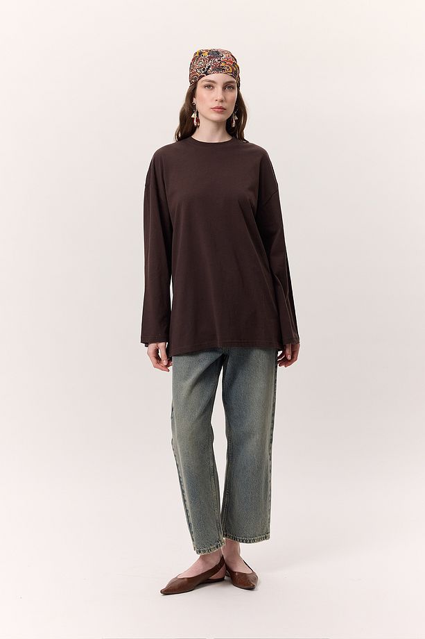 GENİŞ KOL OVERSIZE TSHIRT ACI KAHVE - 5