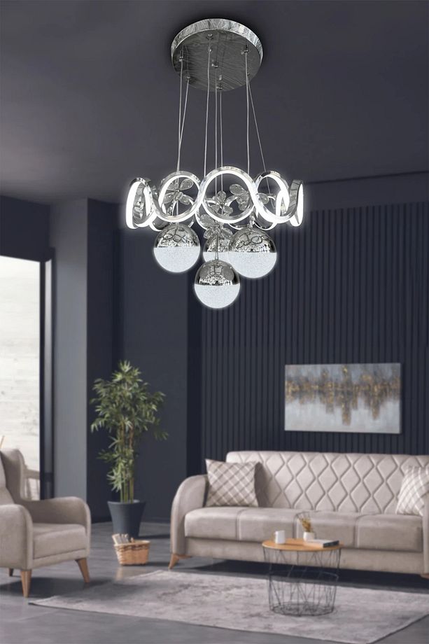 Sefa 4 Toplu Modern Sarkıt Led Avize - 3 Renk Kumandasız Krom - 3