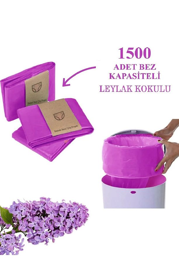 16Lt Çöp Kutuları Ile Uyumlu 1500 Bebek Bezi Kapasiteli Leylak Kokulu 3 Paket Yerli Çöp Poşeti - 1