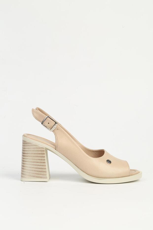 Beige Women's Leather Heeled Shoes Pc-54602