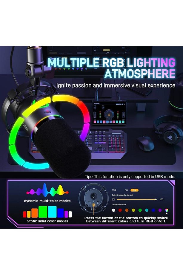 Pd200x Xlr/usb Dinamik Mikrofon Yazılımlı Rgb Mikrofonu, Ses Kontrolü Podcasting, Kayıt Için - 5