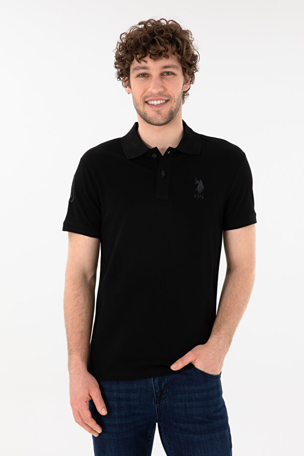 Men's Black Slim Fit Polo Neck Basic T-Shirt 50305929-VR046
