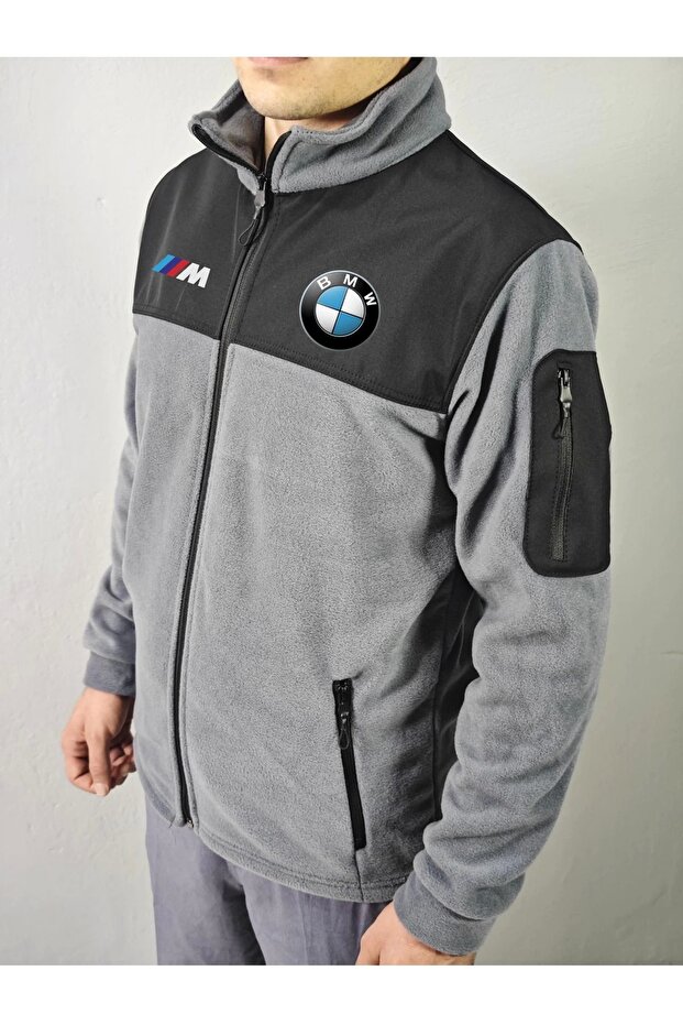 سترة صوف بسحاب مطبوعة بشعار BMW