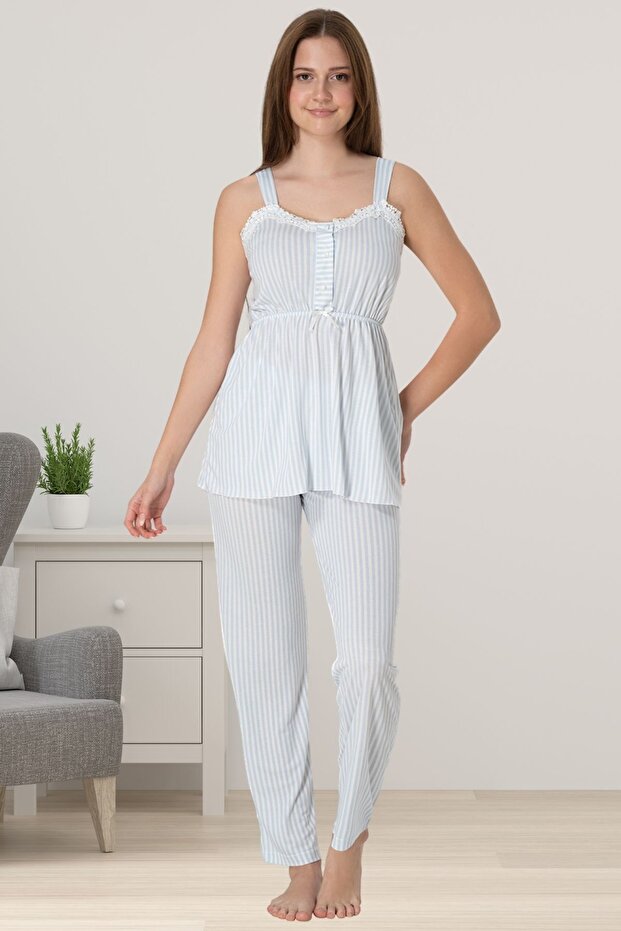 Cotton Maternity and Postpartum Pajama Set with Nursing Features for Prenatal and Postnatal Use Effortt - Blue