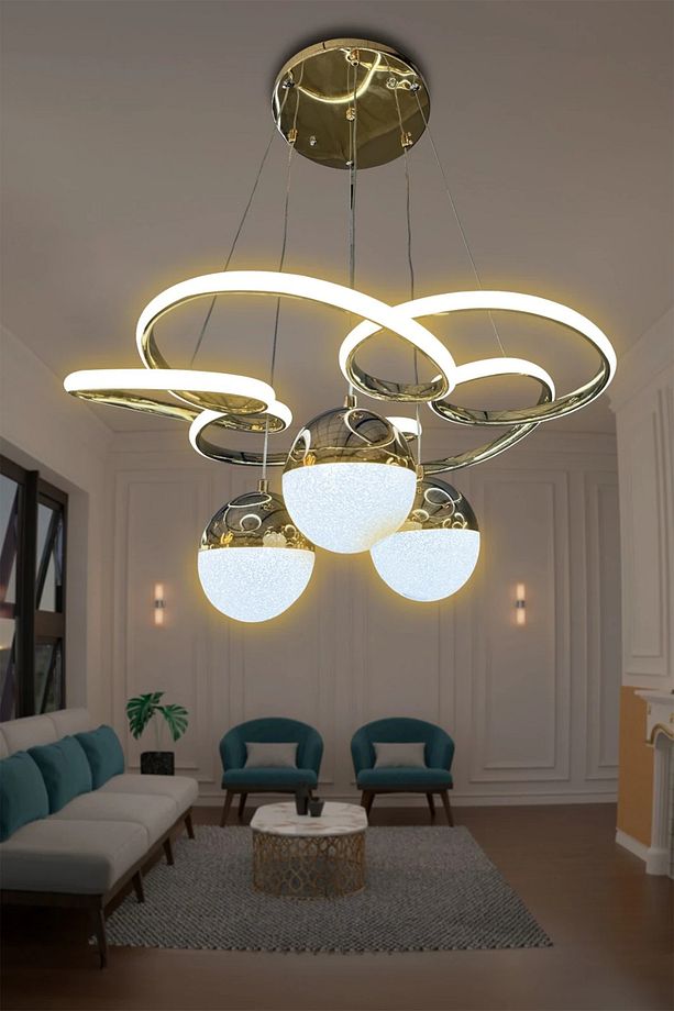 Florya  Modern Sarkıt 3 Toplu Powerled Ledli Avize - 3 Renk Kumandasız Gold - 2