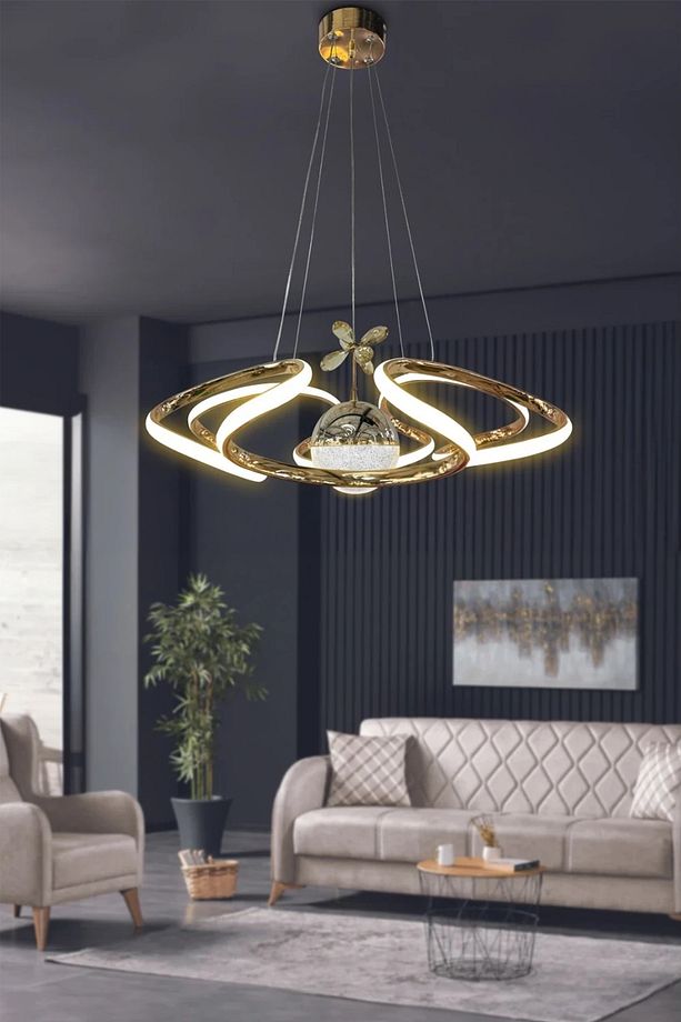 Dron Modern 4 Kol Tek Top Sarkıt Power Led Avize - 3 Renk Kumandasız Gold - 2