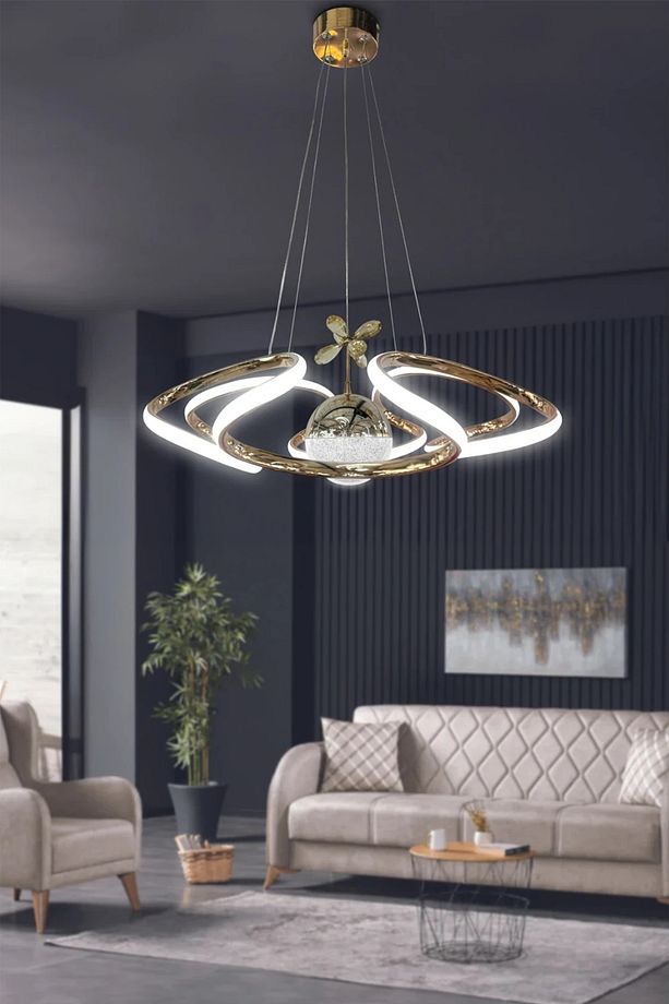 Dron Modern 4 Kol Tek Top Sarkıt Power Led Avize - 3 Renk Kumandasız Gold - 1