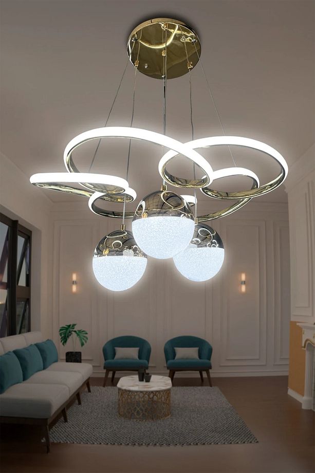 Florya  Modern Sarkıt 3 Toplu Powerled Ledli Avize - 3 Renk Kumandasız Gold - 1