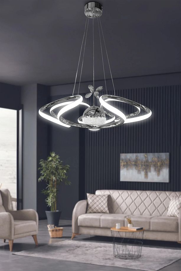 Dron Modern 4 Kol Tek Top Sarkıt Power Led Avize - 3 Renk Kumandasız Krom - 1