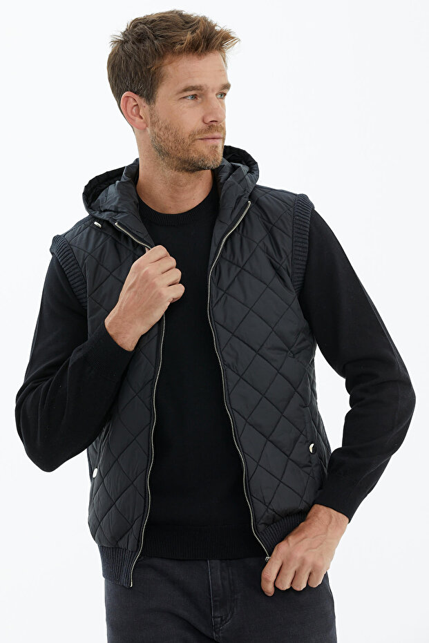 Quilted Hooded Zippered Knitwear Vest Anthracite