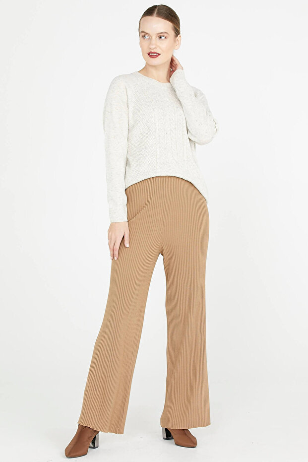 Fitilli Triko Pantolon - Kamel - 1