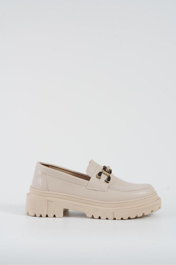 Kadın Bej Deri Yeni Gc Kalın Taban Loafer Makosen Ayakkabı 4,5cm Byndlfrk02 - 5