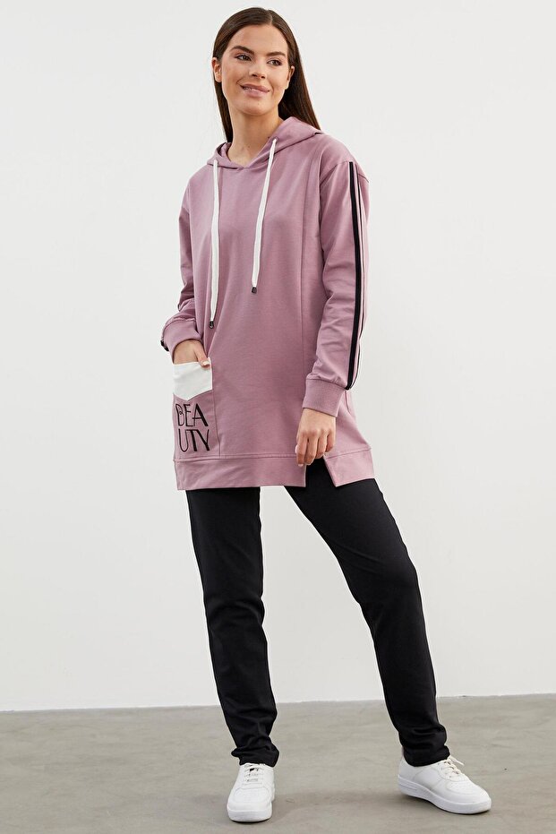 Trening oversize cu glugă - Liliac - 1
