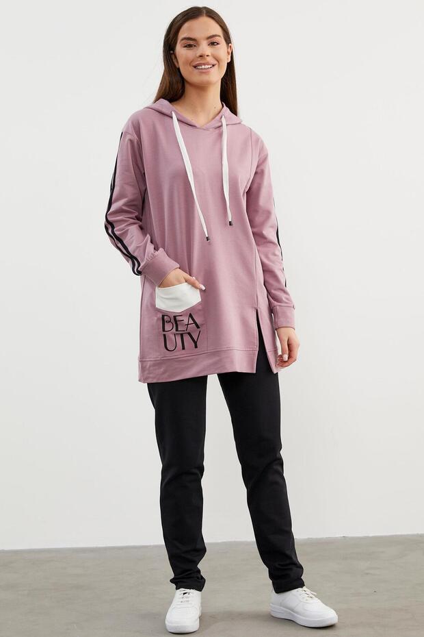 Trening oversize cu glugă - Liliac - 2