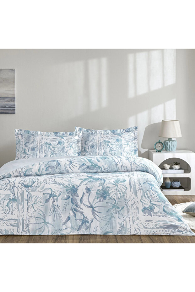 Taç New Season Cotton Satin Double Bedding Set Velora Blue