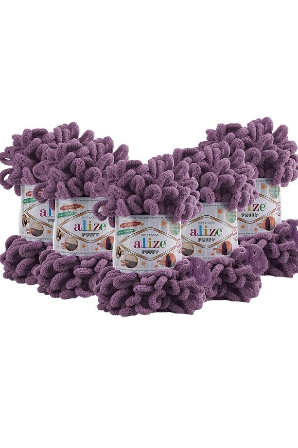 ( 5 Adet ) El Örgü Ipliği Puffy 5'li Paket - 437 Lavanta - 100 gr 9 Mt. Parmak Örgü Ipi - 1