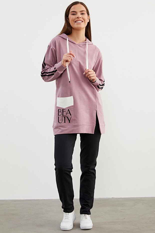 Trening oversize cu glugă - Liliac - 4