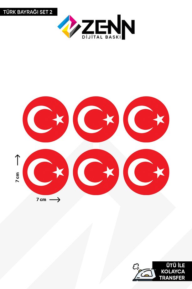 Türk Bayrağı Seti Ütü İle Yapışan Dtf Baskı - 1