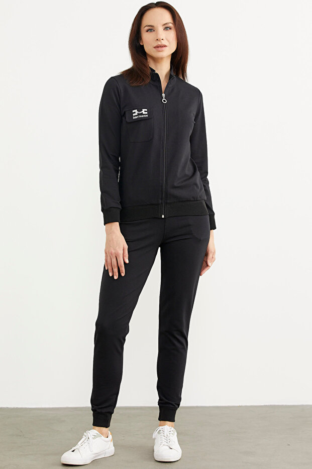 Анцуг с цип - Черен - 4