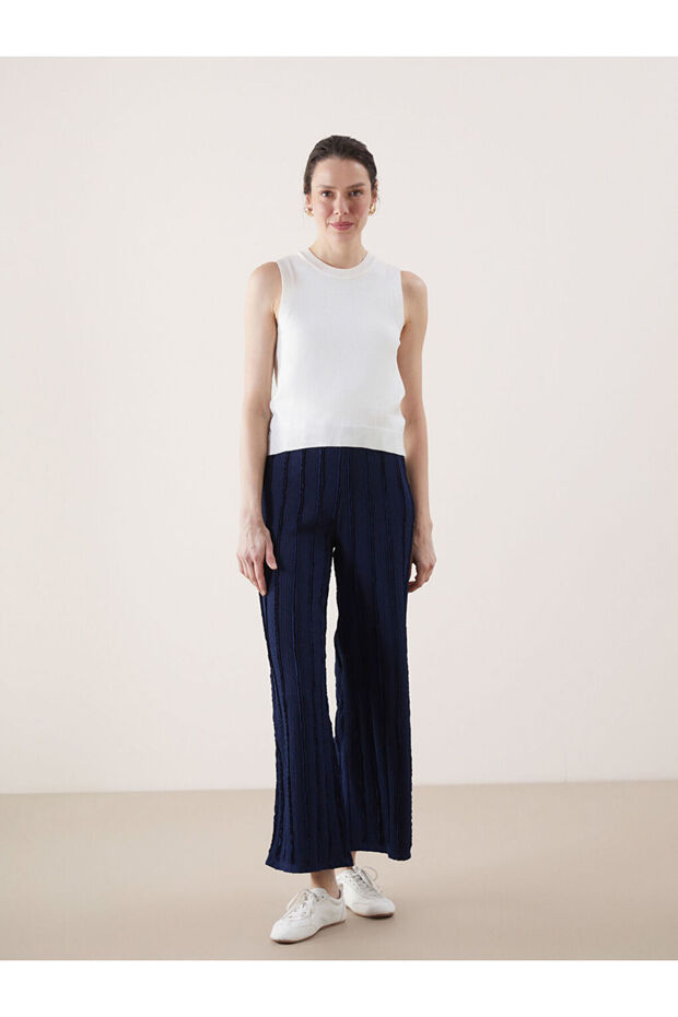 Elastic Waist Textured Wide Leg Women's Trousers