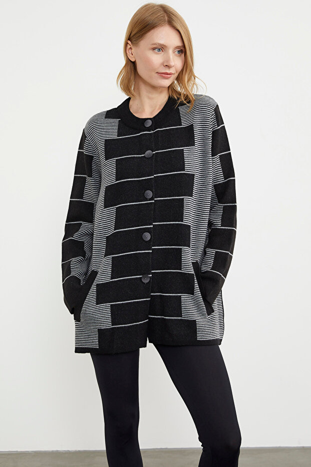 سترة تريكو بنمط كتلة من الصوف السميك - أسود - 2