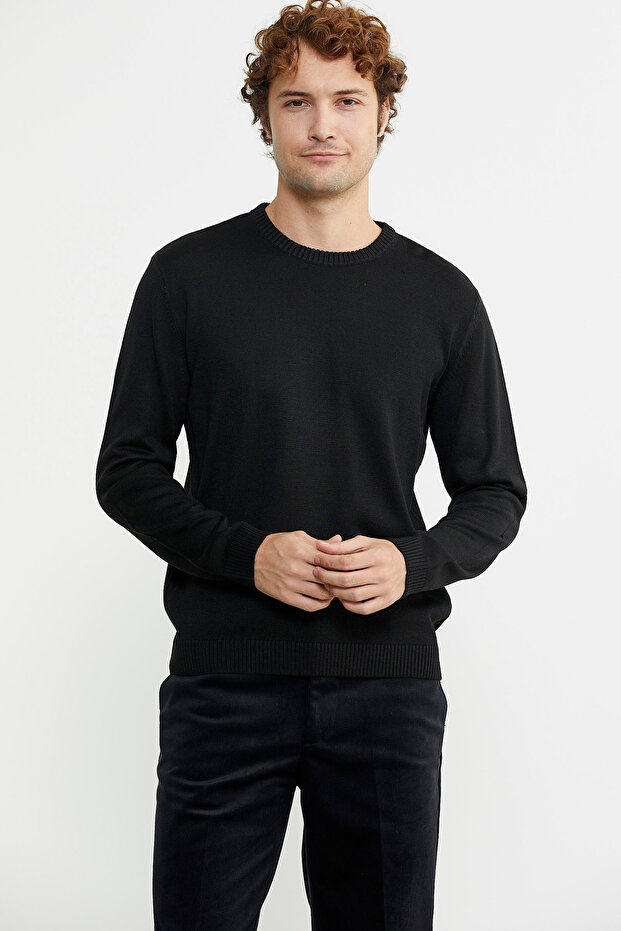 Sıfır Yaka Basic Triko Kazak - Siyah - 4