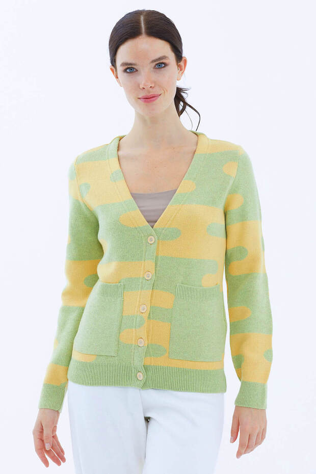 V-Neck Buttoned Pocket Knitwear Cardigan - Pistachio Green