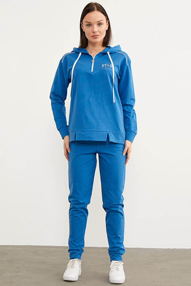 Jogger Oversize Kapüşonlu Eşofman Takım - Mavi - 4