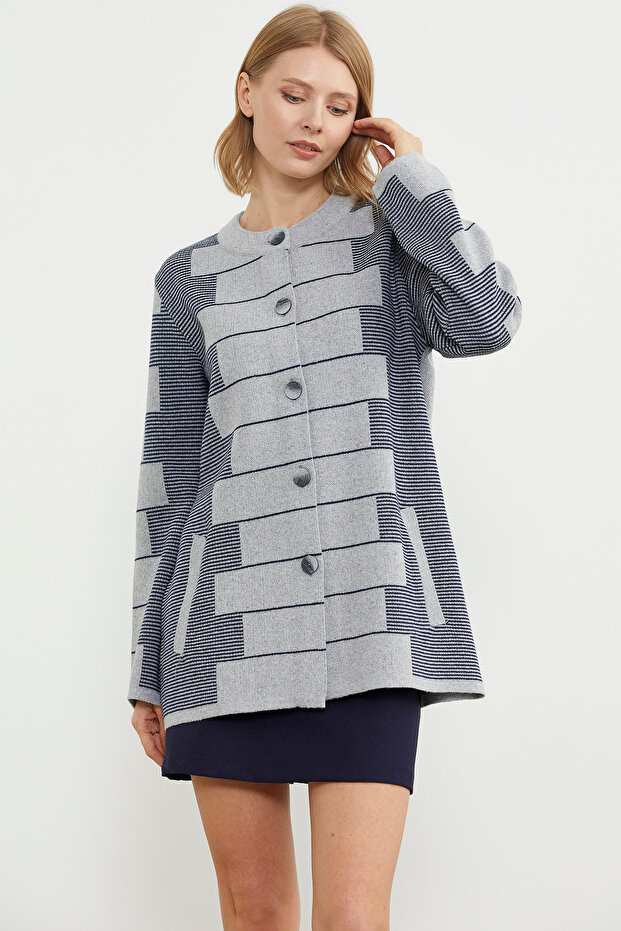 سترة تريكو بنمط كتلة من الصوف السميك - رمادي - 3