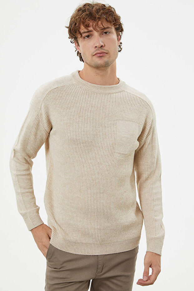 Selanik Örgü Basic Triko Kazak - Taş - 3