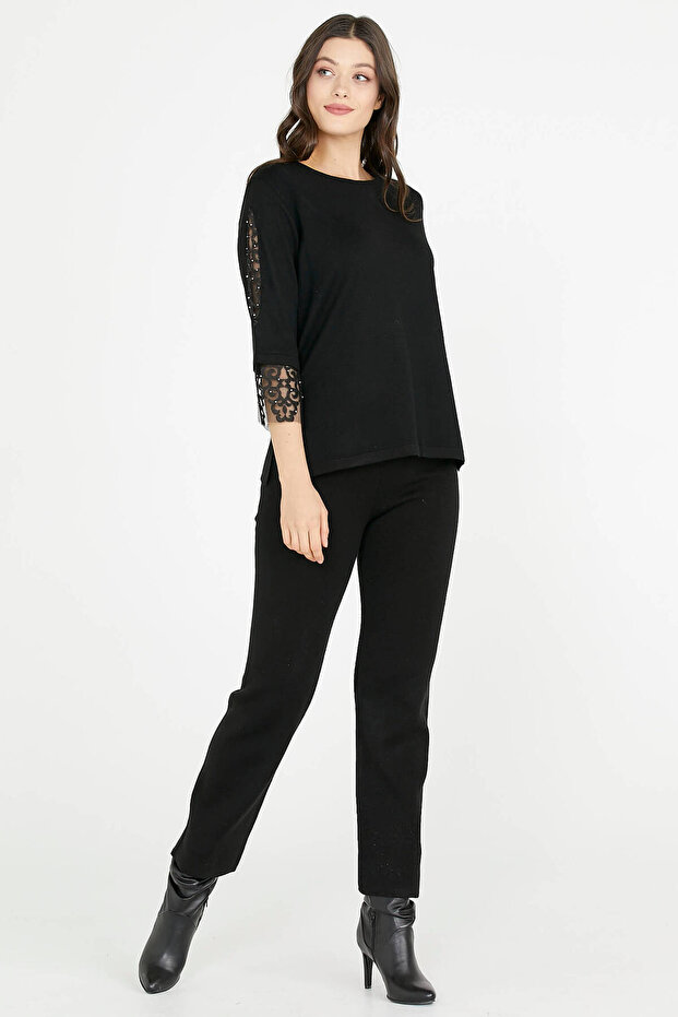 Kadın Triko Pantolon - Siyah - 2