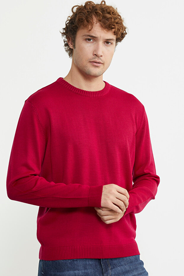 Sıfır Yaka Basic Triko Kazak - Kırmızı - 4