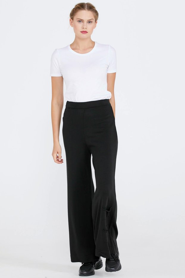 Knitwear Women's Trousers with Pocket Detail - Black