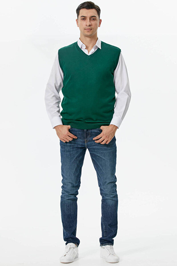Men's V-Neck Sleeveless Knitwear Sweater - Green