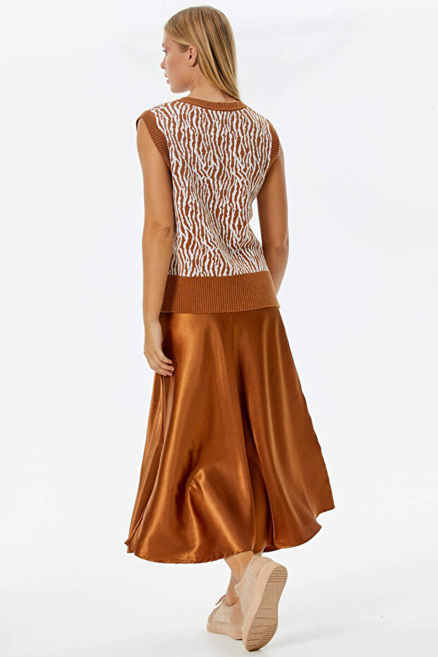 V-Neck Patterned Knitwear Sweater - Tile - 4