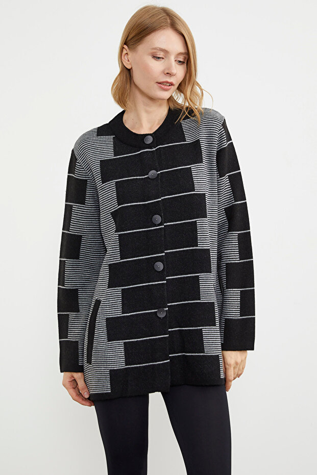 سترة تريكو بنمط كتلة من الصوف السميك - أسود - 1