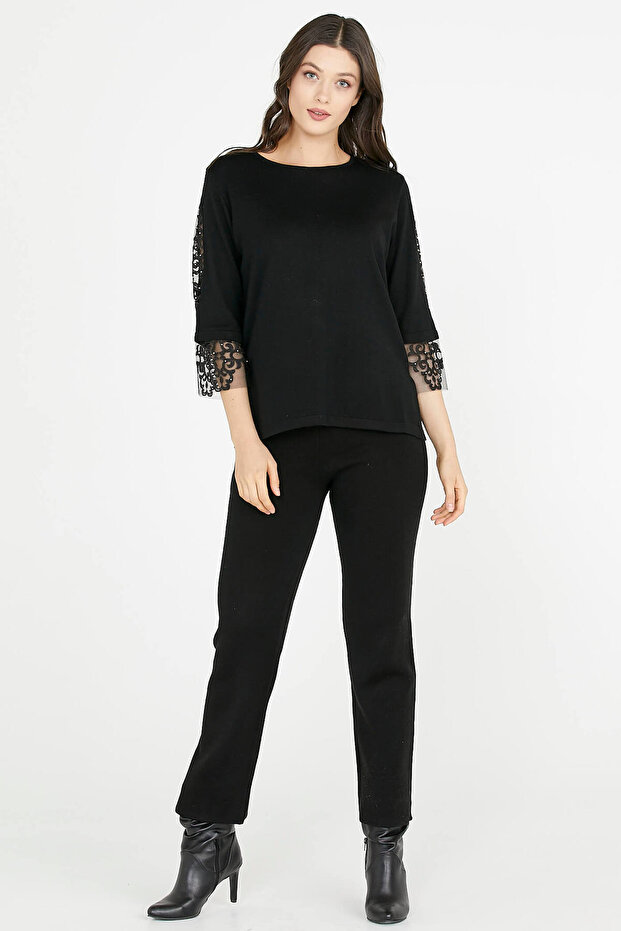 Kadın Triko Pantolon - Siyah - 1