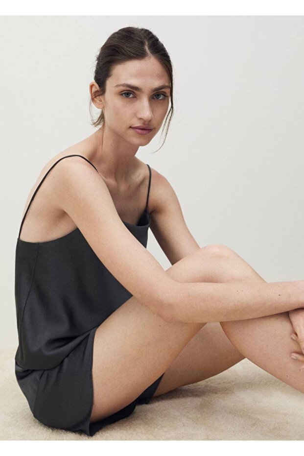 Bağ detaylı saten şort - 5